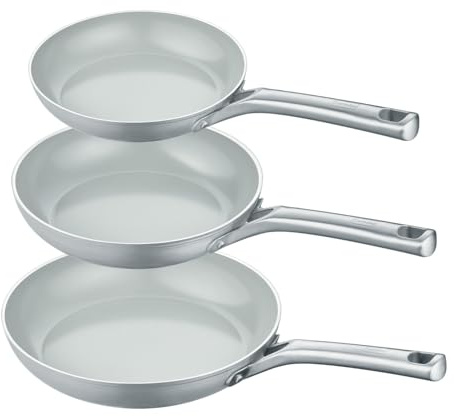 Berndes Pfannen Set b.free 3tlg. - frypan 20 cm, 24 cm & 28 cm – aus recyceltem Aluminium - allherdtauglich - Bratpfanne mit Antihaftbeschichtung –– Quarzversiegelung – ohne PFAS