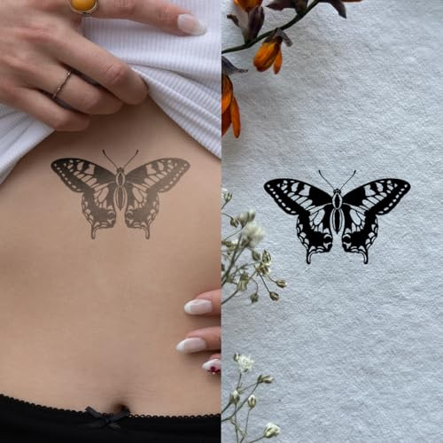 Inkster Tattoo Schmetterling Blackwork | NEU: Verbesserte Qualität | Hautfreundlich & EU Kosmetikzertifiziert | hochwertige Temporäre Tattoos aus pflanzlichen Inhaltsstoffen | wasserfest