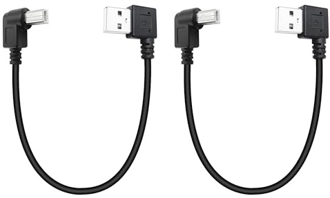 Xilaghy 90 Degree Short USB Printer Cable 25CM Left Angle USB 2.0 Type A Male to Left Angle B Male Scanner Cable Cord(2 Pack)