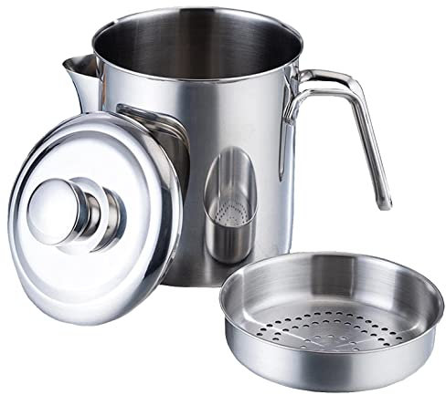 SDFGBNJK Fetttrennkanne,Fettabscheider Edelstahl,Soßen Fetttrenner Sauciere Fetttrenner Mit Deckel Für Das Abschöpfen Von Fett Aus Soßen Und Suppen 1.8L,Silber