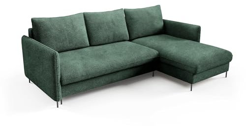 Bettso - Ecksofa mit Schlaffunktion und Bettkasten - Sofa Wohnzimmer - 216 cm breit, 165 cm Tief - Ottomane Links oder Rechts - Eckcouch L Form, Liegefläche 140x200 - Grün