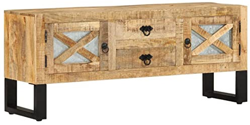 Sufrk TV-Bank, 110 x 30 x 45 cm, Mangoholz, TV-Schrank, Couchtisch, Wohnzimmer, TV-Möbel, Couchtisch, LED-Farben