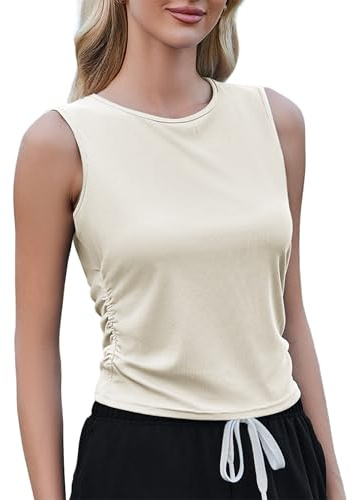 Weardear Canottiere Sportive da Donna Canottiere da Yoga Senza Maniche Crop Top Leggero Casual Funzionale Canottiera da Palestra Canottiere Fitness con Pieghe Laterali