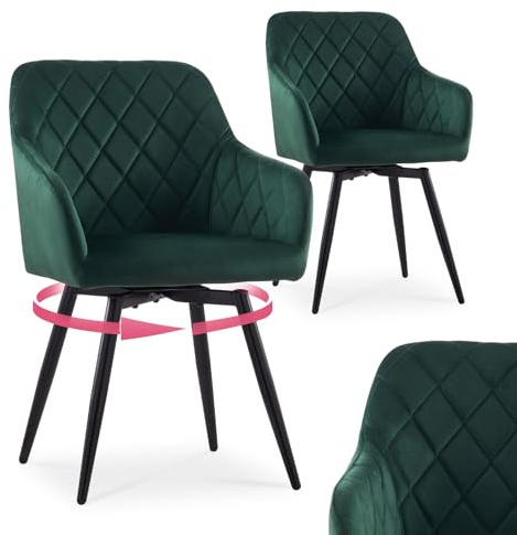 CLIPOP Esszimmerstühle Drehbar 2er Set mit Armlehne, Samt Polsterstuhl Gepolstert Sitz Küchenstuhl Drehstuhl Armlehnenstuhl für Esszimmer Wohnzimmer Büro (Samt Grün, 2er Set)