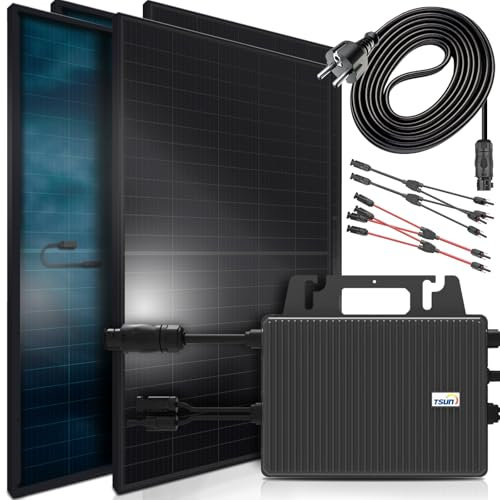 SUNNIVA 1840W Balkonkraftwerk BIFAZIAL FULLBLACK komplett Steckdose TSUN 800W Wechselrichter, PV Solaranlage, 4x 460W Glas-Glas Solarmodule, inkl. 5m Kabel, Bluetooth WIFI, Komplettset