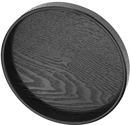 OVAQUIXI Plateau de Service Rond en Bois Massif pour thé, café, Snacks, Restaurant, pour la Maison, Noir, Grand Format (27 cm)