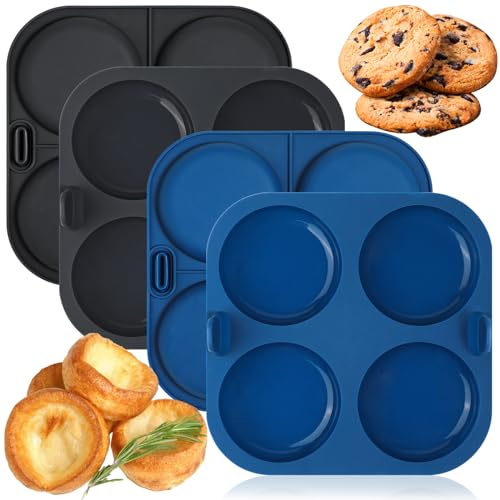 Webake Air Fryer Yorkshire Pudding Pan for Baking, Nonstick Silicone Yorkshire Pudding Tin with Handle, BPA Free Set of 4