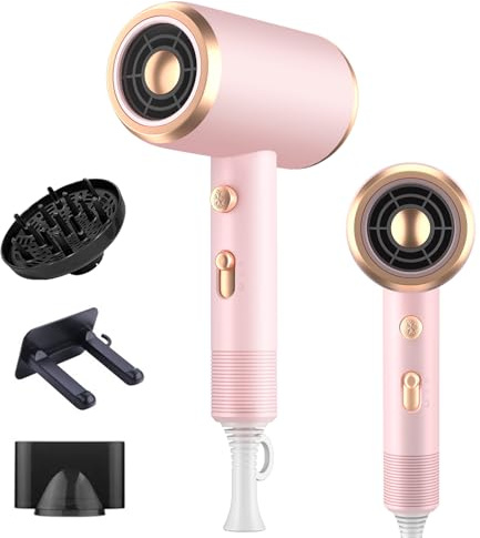 Bizcasa Asciugacapelli Ionico 1800W,Asciugacapelli da Salone con Pulsante Caldo/Freddo,3 Impostazioni di Temperatura,Hair Dryer avec Diffuseur,Bocchino,Gancio, Super Silencieux