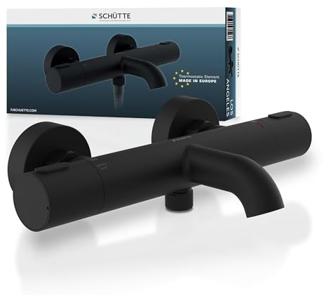 Schütte 33196 Badewannenarmatur Los Angeles mit Thermostat, Wannenarmatur Wannenthermostat mit Verbrühschutz bei 38℃, Mischbatterie Wasserhahn Armatur für Badewanne, Schwarz