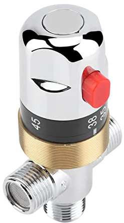 Fdit Thermostatic Mixing Valve, G1/2in Brass Body Water Temperature Pipe Basin Thermostat Control Valve Faucet Valves for Bathroom Bathtub Basin