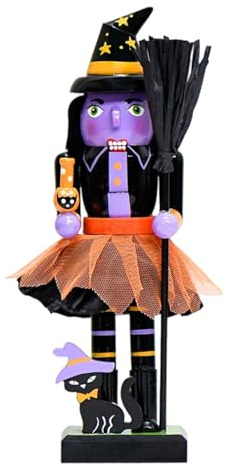 Figurine Casse-Noisette Halloween en Bois Massif - Figurines Soldat Casse-Noisette Peint à la Main pour Décoration d'Étagère/Table/Cheminée | Pièce Centrale Collectionnable Noël, Cadeau Festif