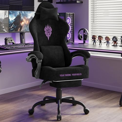 WoRaum Sedia da Gaming, Sedia Ufficio Ergonomica e Traspirante in Microfibra Peluche, Sedia Computer con Regolazione Altezza Schienale, Supporto Lombare e Braccioli (Nero)