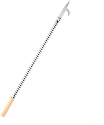 Fire Poker, crochet de feu de camp en acier inoxydable avec poignée en bois, outil de soufflage pour cheminée, feu de camp, barbecue, grattage de cendres de charbon