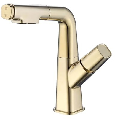 rubinetto Rubinetto for lavabo da bagno con foro singolo, doccetta estraibile, miscelatore a doppia modalità for acqua calda e fredda, maniglia sollevabile in ottone, retrattile verso il basso, bianco