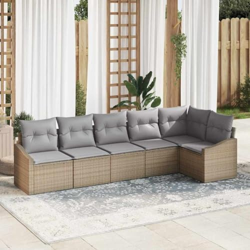 Frdhee Outdoor Möbel Eckbankgruppe,Sofa Set mit Kissen 6 pcs Beige Poly-Rattan für Balkon,Innen- und Außenbereich,Terrasse,Hinterhof