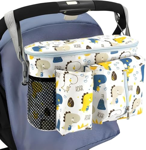 BOODPET Organisateur de Poussette, Universel Imperméable avec Multiples Compartiments, avec Porte-Gobelets et Sangles Réglables, Idéal pour Transporter Biberons, Couches, Lingettes et Jouets
