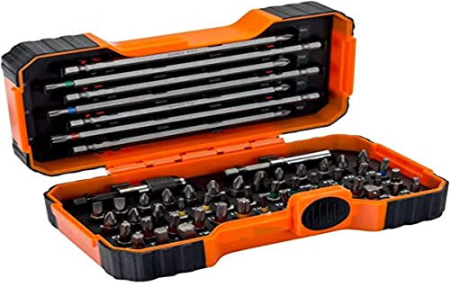 Bahco 59/S54BC 54 Pcs Bit Set for Slotted, Phillips, Pozidriv, Hexagonal, Robertson and Coloured TORX,TORX Tamper, Head Screws