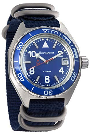 Vostok Komandirskie Automatik-Armbanduhr für Herren, selbstaufziehend, russische Militär-Armbanduhr, WR 200 m, # 650853, 650853: blau, Selbstaufziehend