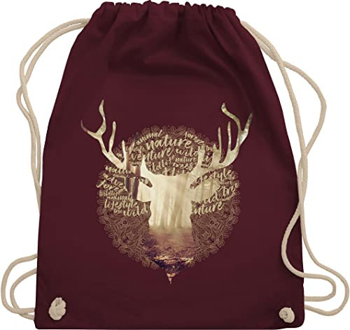Shirtracer Turnbeutel Rucksack - Kompatibel mit Oktoberfest Tasche - Hirsch Motiv Geschenk Jäger I Hirschgeweih Tracht - Unisize - Bordeauxrot - trachtenrucksack trachtentaschen bayrische jaeger