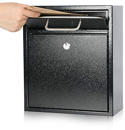 KYODOLED Steel Key Lock Mail Boxes for Outside, Locking Wall Mount Mailbox, Security Key Drop Box for Home, Office or Commercial, 12H x 10.5L x 4.6W Inches, Black Large