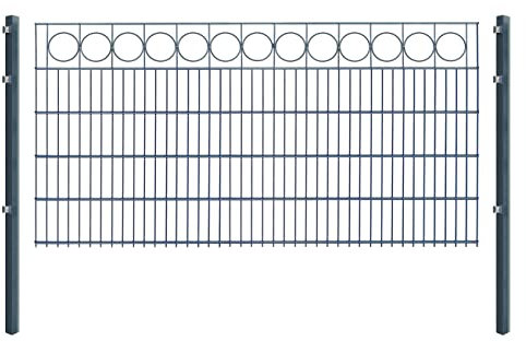 Doppelstabmattenzaun RING - Komplett-Set inkl. Pfosten & Befestigungsmaterial - optisch ansprechender Schmuckzaun mit Zierelementen (L 6 m | H 103 cm | Anthrazit)