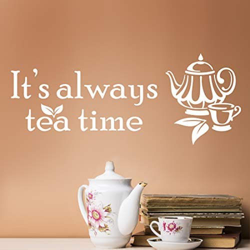 It's Always Tea time Wall Sticker Art Kitchen Stickers Vinyl Decor Home Cups Board Decal Cup Tile Quote Coffee wrap Decal Decoration Decals Walls Quotes Door Pub Adhesive Transfer Stencils Cupboard