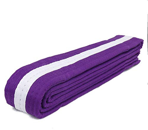 AAMA Color Belts with White Stripe for Martial Arts - Taekwondo Karate Judo - Purple w/White Stripe - Size 0