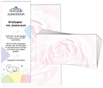 Briefpapier Umschläge Briefpapier-Set Rosen Rose Blumen für Einladungen Urkunden Hochzeit Geburtstag (10 Blätter + 10 Umschläge)