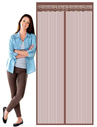GOUER Magnetic Fly Insect Screen Door, 75x205cm Mosquito Bug Protection Heavy Duty Mesh Curtain Automatically Closing, for Front Door and Living Room and Kids Pets, Brown A