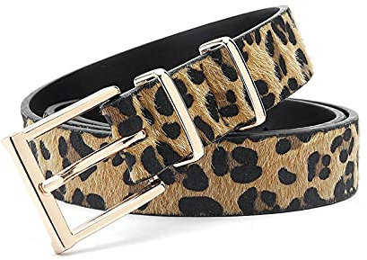 CVBF Female Gürtel Kleid Accessoires Damen Gürtel mit Leopardenmuster Rose Gold Metallschnalle Pu Gürtel, Gelb