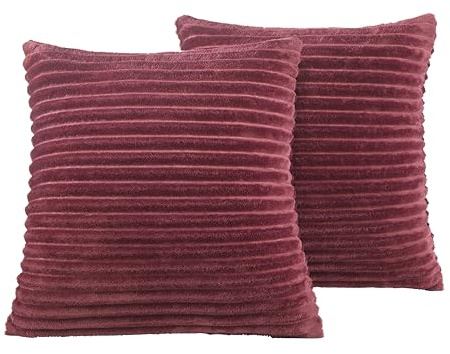 BaSaTex Winter-Plüsch Kissenbezug, 2er Pack, 40x40 cm, Bordeaux | Winter Plüsch, Kuschelig Weich, Öko_Tex Zertifiziert, Cashmere-Touch, mit Cord Struktur
