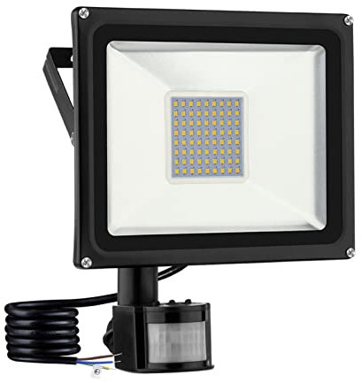LED Street Light with Motion Sensor 50W, IP65 Waterproof LED Floodlights with PIR, 3200K Warm White Security Lights 4000LM Super Bright Garden Wall Lamp for Backyard Garden Garage Yard