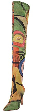 vivianly Women's Sexy Printed Stretchy Thigh High Boots Pointy Toe Stiletto Heel Booties Over The Knee High Heel Boot Size 8