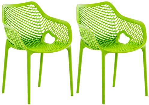 CLP Gartenstuhl 2er Set, stapelbar, wetterfest, modern, Kunststoff Gestell, Nicht verstellbare Armlehnen & Rückenlehne, Air XL, Farbe:grün