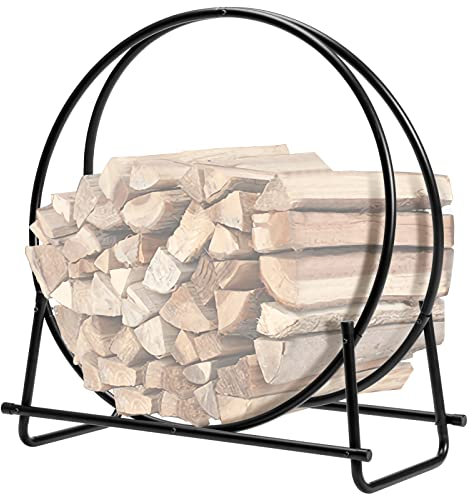 GOPLUS Porte-Bûches Rond Robuste, Range-Bûches Cheminée, Étagère à Bois Intérieur Extérieur,Support Bois de Chauffage, Charge 50kg,76,5 x 36 x 82 cm
