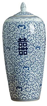 AMITVA Keramik-Teedose, mit Deckel, blau-weiß, Porzellan, moderne Chinoiserie, Ornamente, Porzellan, Behälter für Arbeitsplatte, dekorative Aufbewahrung, Dekor-B hoch 49 cm