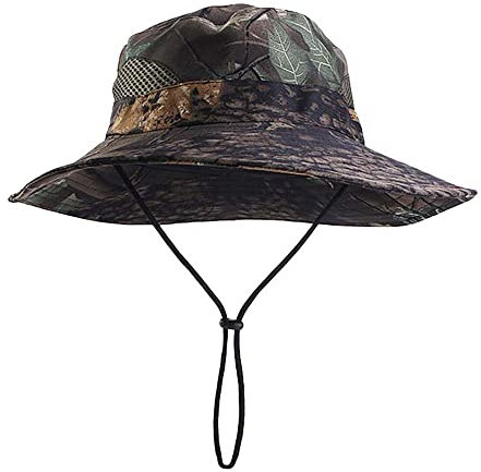 Sonnenhut Kinder 52-55CM Camouflage Sonnenhut UV-Schutz Breite Krempe Boonie Fischerhut Wanderhut Adjustable Bucket Hat mit Kinnband Faltbar Safari Hut Atmungsaktiv Gartenhut