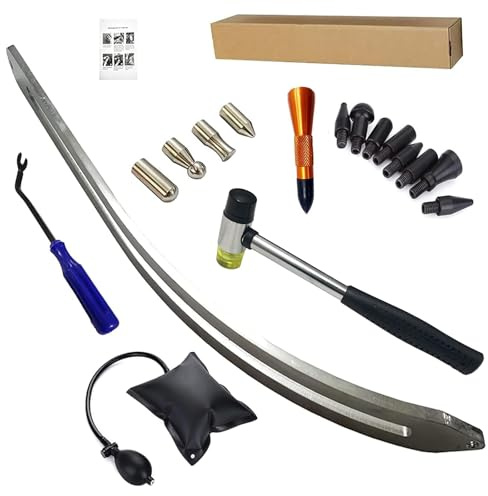 NIUVOCY Big Size Dent Rods, Paintless Car Dent Removal Tool,Front Fender Damage Repair, Curved Rod Crowbar,Hook Rods Tools Kit