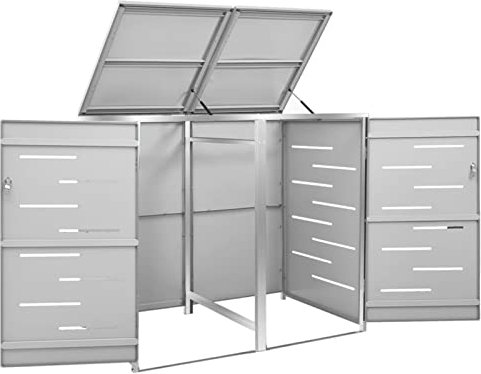Keketa Mülltonnenbox für 2 Tonne Müllbox Mülltonne Mülltonnenverkleidung Mülltonne Müllcontainer Gerätebox Rostfrei Abschließbar Grau 138x77,5x115,5 cm Edelstahl