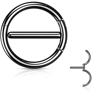 Treuheld® Nippelpiercing - Brustpiercing Ring & Stab - Schwarz - Segment Clicker - Brustwarzen Piercing - 1,6 x 12 x 15mm
