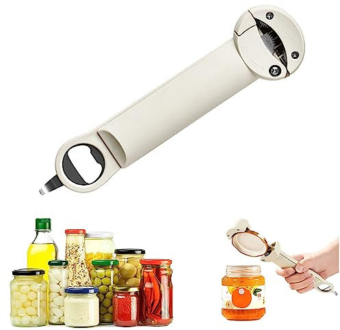 Adjustable Bottle Opener, Manual Can Lid Opener Tin Opener, Multifunctional Stainless Steel Jar Opener Labor-Saving Jar Lid Gripper for Weak Hands (Grey White)