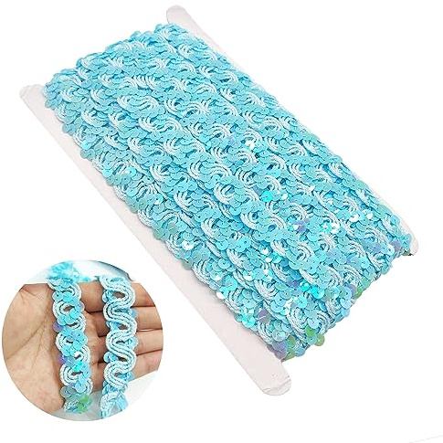 Hayaww 13 m×15 mm Glitzer Zierband - Glänzendes Pailletten Band, Borten für DIY Nähen, Handwerk, Kleidung Dekoration (Blau)