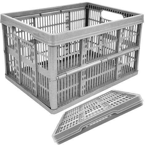 STORM TRADING GROUP Plastic Folding Storage Crate Boxes With Handles 32 Litre Stackable, Collapsible & Foldable Strong Multi Use Fruit, Veg, Books & Storage (2)