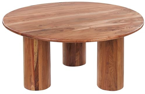 Beliani Couchtisch Akazienholz Hellbraun rund ⌀ 81 cm mit runden Beinen modern Colina
