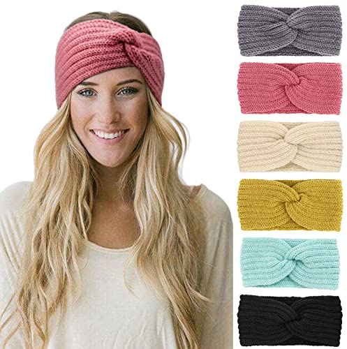 DRESHOW 6 Stück Stirnband Damen Winter Häkeln Stirnbänder Gestrickt Stirnband Kopfband Haarband Elastische Haarreife Ohr Wärmer