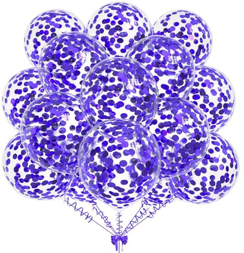 50pcs Purple Foil Confetti Balloons,12 inch Latex Balloon with Purple Confetti Inside for Birthday Family Party Wedding Party Baby Shower Decoration Supplies