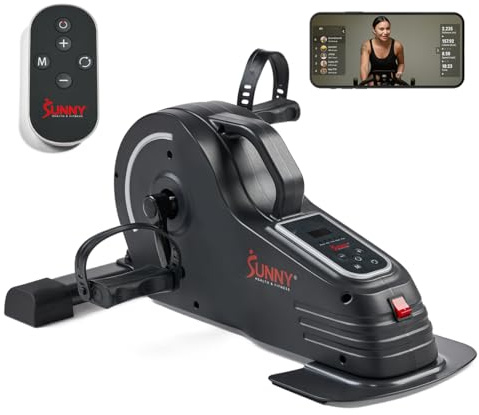 Sunny Health & Fitness 2-in-1 Smart Pedal Exerciser, Motorized Under Desk Exercise Peddler, Portable Mini Bike for Seniors Home & Office Cycle Workout, Exclusive SunnyFit App Bluetooth Connectivity