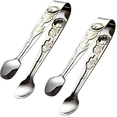 Ciieeo 2pcs Stainless Steel Ice Cube Clips Food Tongs for Serving Ice and Snacks at Home