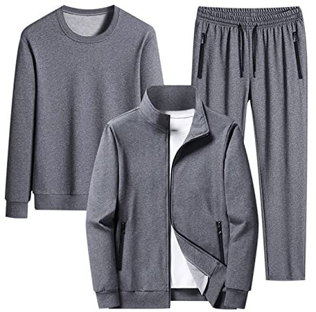 Dreiteiliger Herren Trainingsanzug Aus Einfarbiger Strickjacke Mit Stehkragen, Sweatshirt Mit Rundhalsausschnitt Und Hose Jogginganzug Mode Freizeit Hausanzug Warm Halten Sportanzug Klassisch