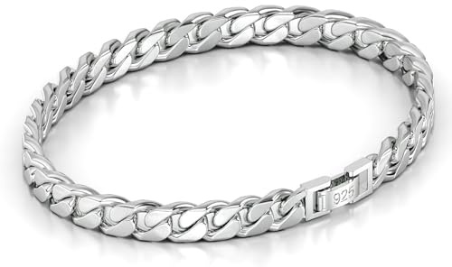 Jewellbox Herren-Armband aus massivem 925er Sterlingsilber mit kubanischem Gliederarmband und sicherem Verschluss, 7 mm (20 cm)